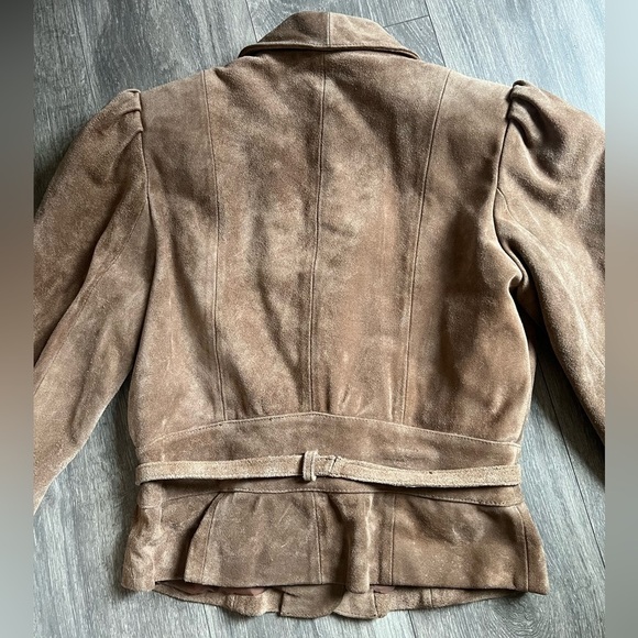 Vtg Wilsons leather suede puff sleeve peplum coat. 80s with a 40s vibe. Size 10 - Picture 7 of 14